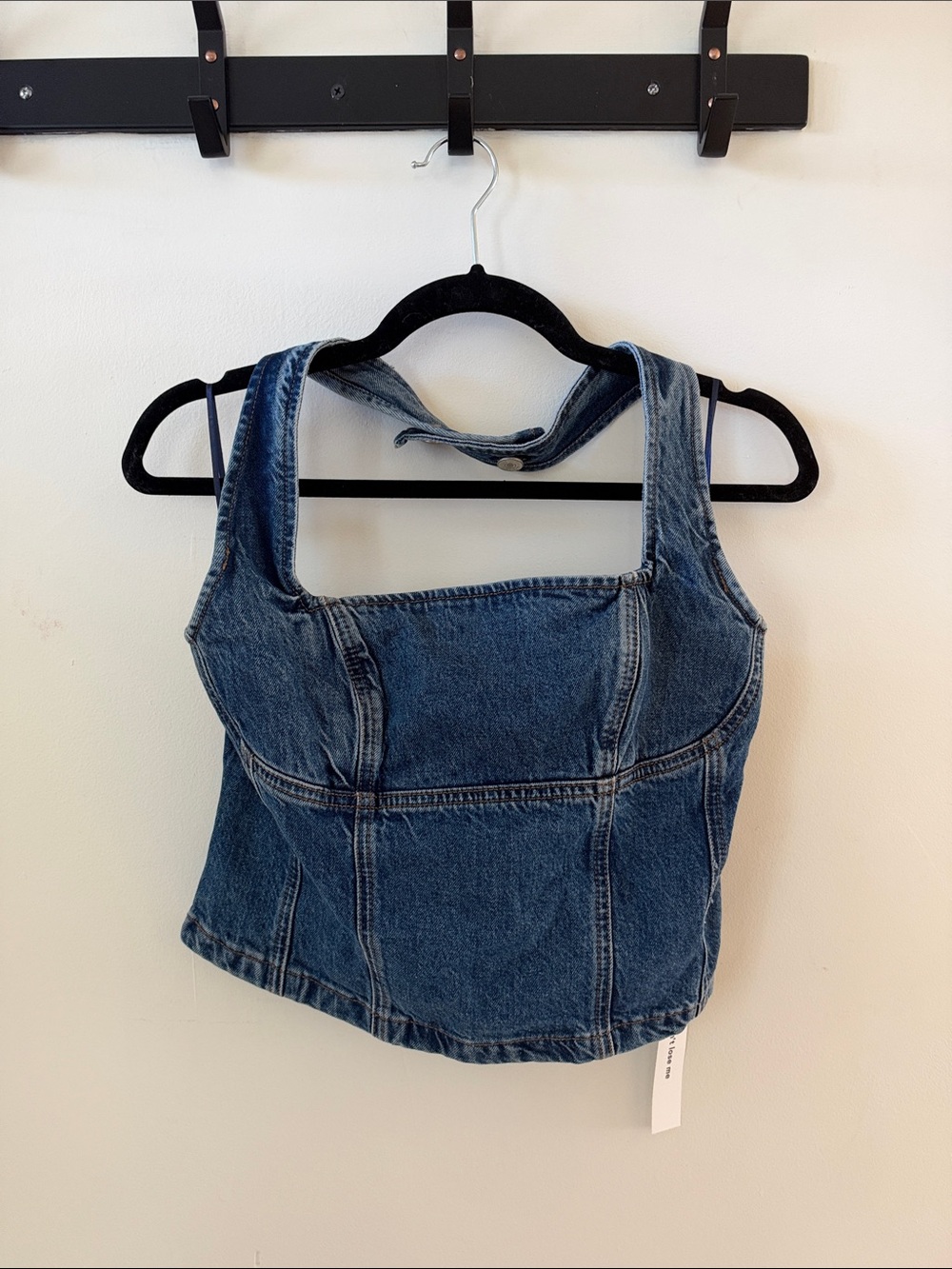 Denim Square-Neck Crop Tank Top - Blue